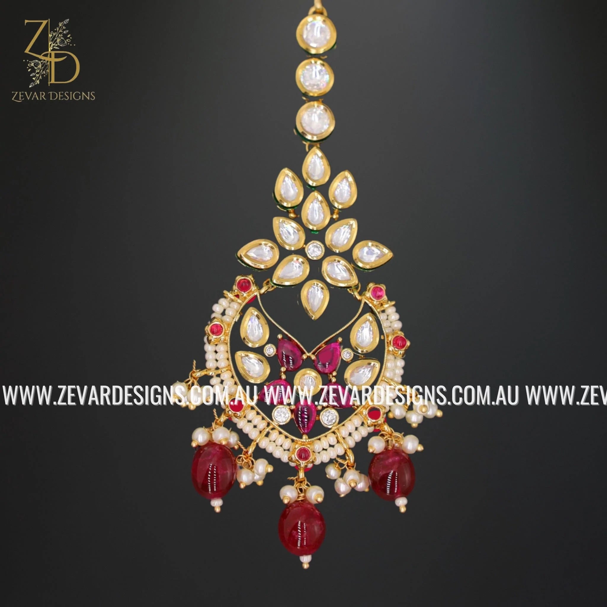 Exquisite Kundan Maang Tikka Headpiece - Traditional Indian Red Bridal Jewelry for Weddings & Festive Occasions