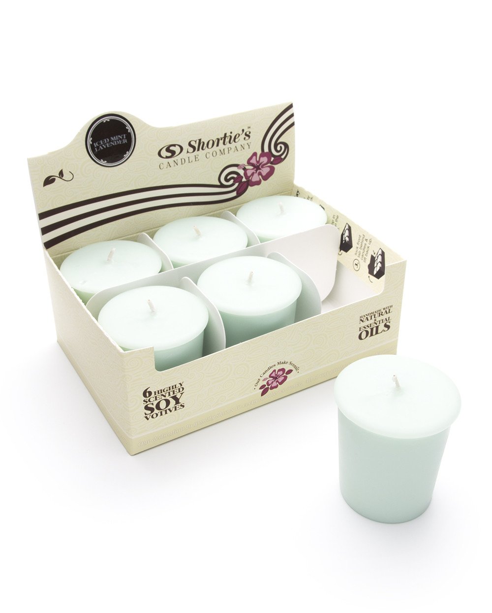 Iced Mint Lavender Soy Votive Candles - Essential Oil Scented, Natural Wax, 6-Pack Refills - Fresh & Clean Home Fragrance for Relaxation, Spa, Meditation & Romantic Ambiance