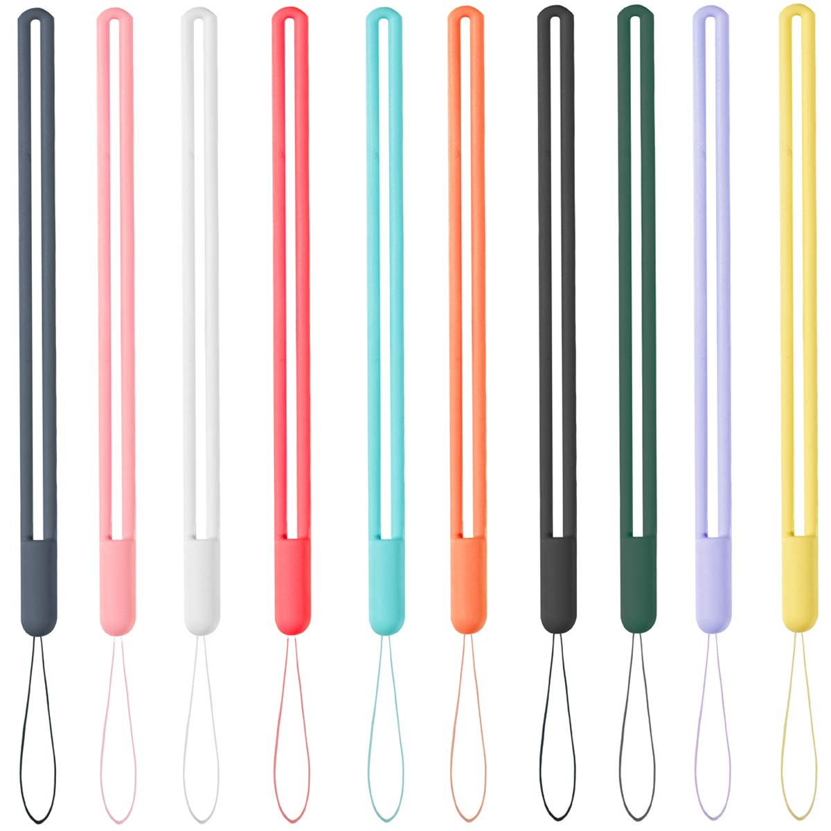 YOUOWO 10 Pcs Silicone Rubber Wrist Lanyards - Short Phone Straps for Cell Phone, Pen, Umbrella, Water Cup, Kettle, Camera, USB Thumb Drives, Keys, Badges - Perfect for Everyday Use, Travel, and Outdoor Activities