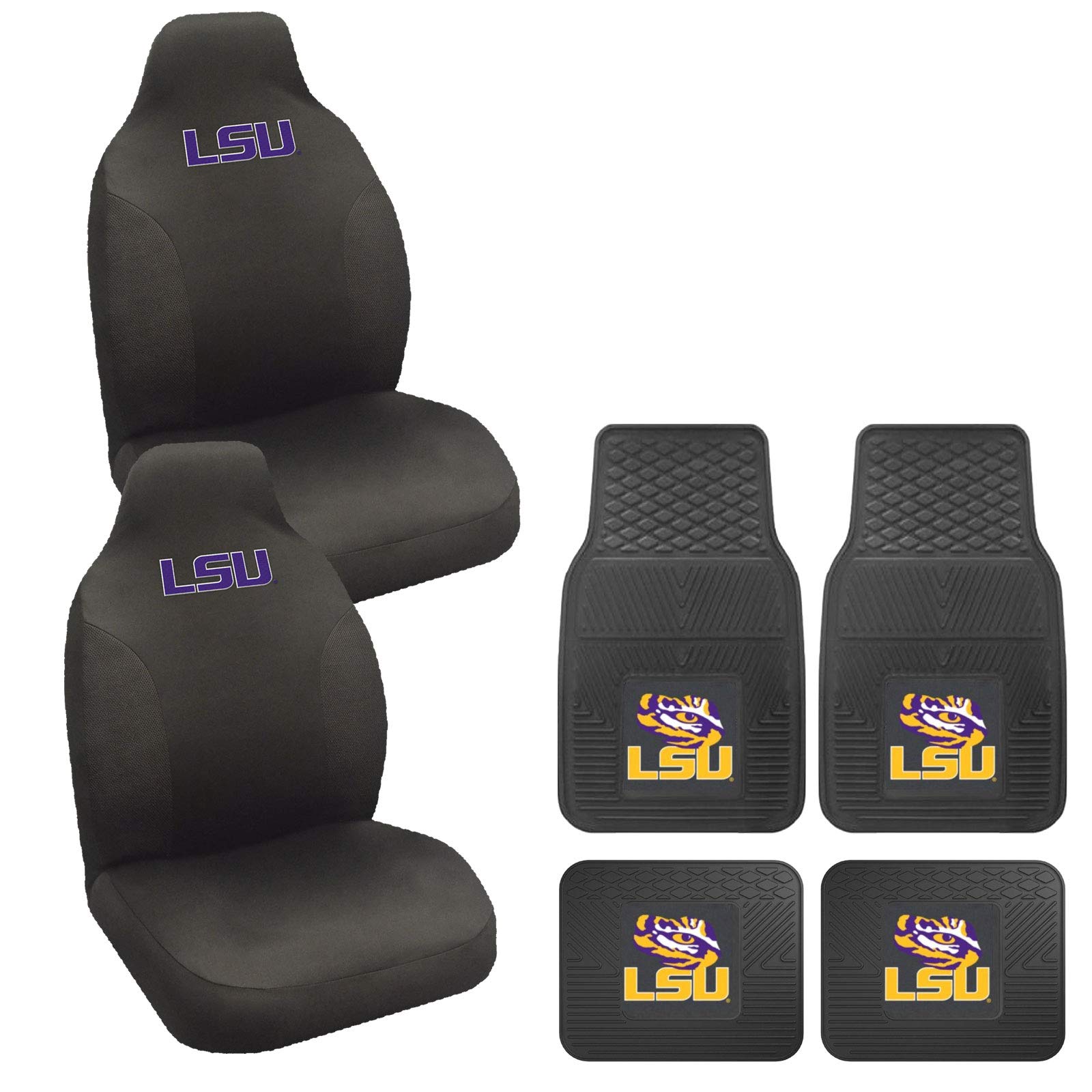 LSU Tigers All-Weather Vinyl Floor Mats & Rally Seat Covers Set - Durable Car Accessories for Trucks, SUVs, and Vehicles - Perfect for Game Day Tailgating and LSU Fan Showcase