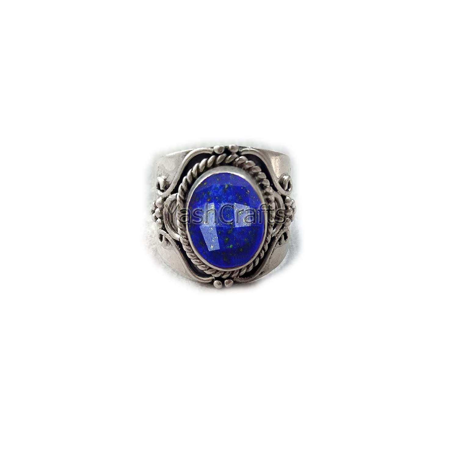Natural Lapis Lazuli Gemstone Ring for Women - 925 Sterling Silver Oval Checker Cut Handmade Jewelry - Elegant Gift for Birthdays, Anniversaries & Spiritual Healing