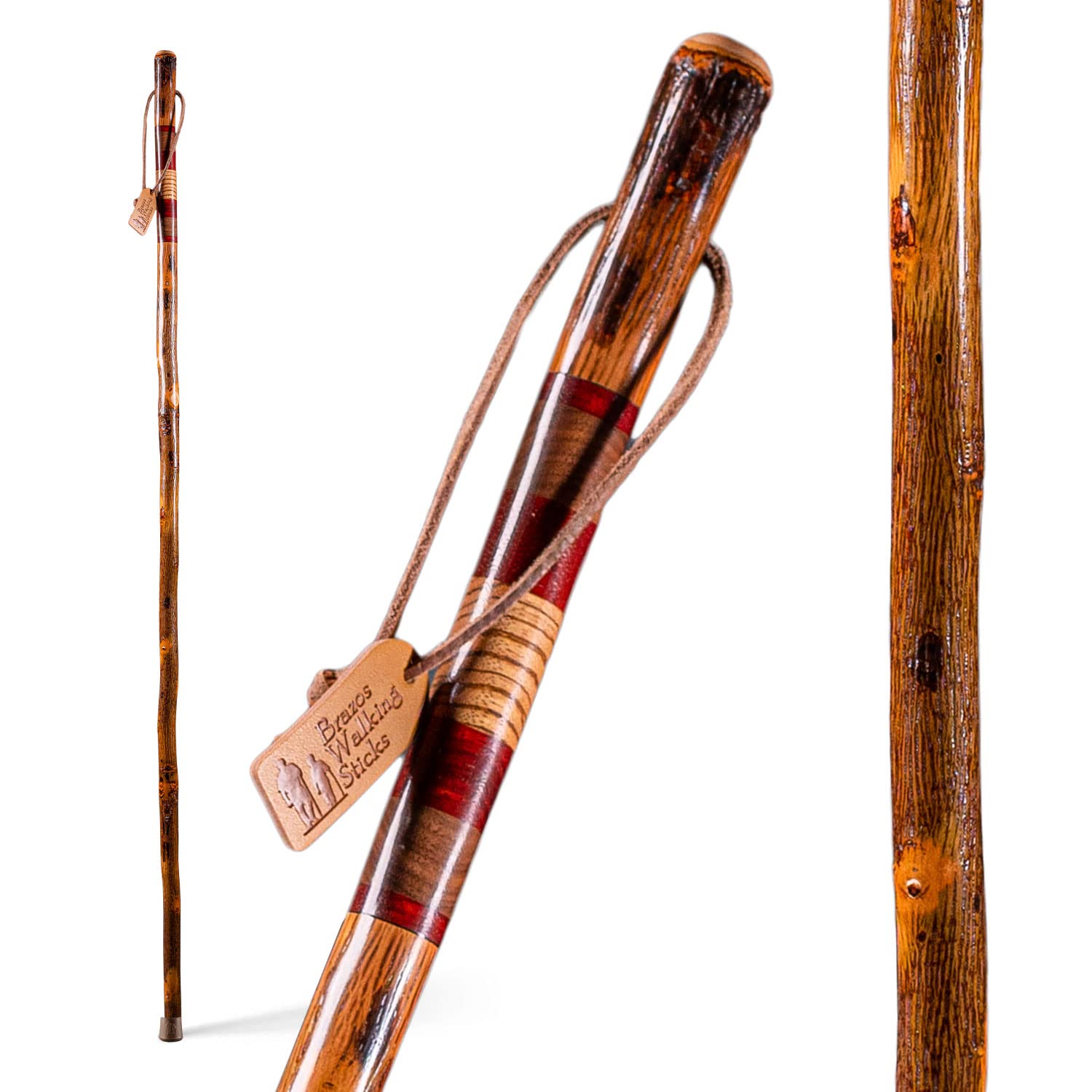 Handcrafted Brazos Rustic Wood Walking Cane - Premium Hiking Stick for Men & Women - Natural Wooden Mobility Aid for Outdoor Adventures, Hiking, and Elderly Support