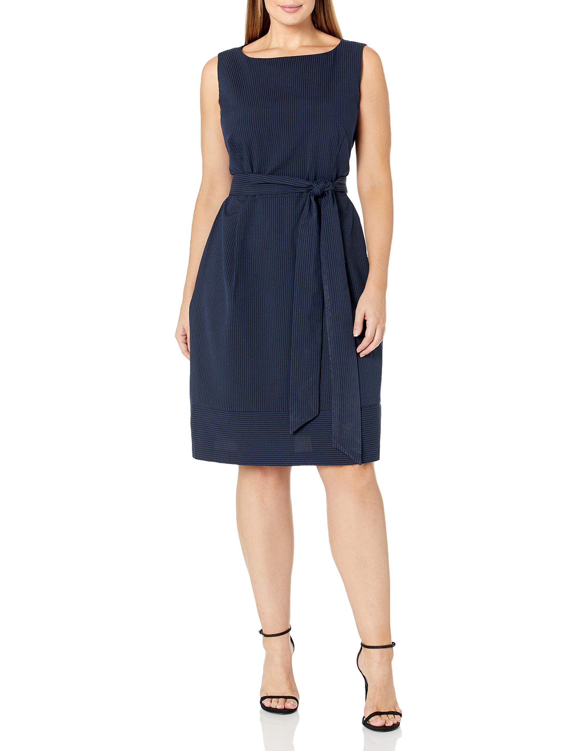 Anne Klein Women's Plus Size Seersucker Fit & Flare Dress - Casual Summer Dress for Beach, Office & Special Occasions
