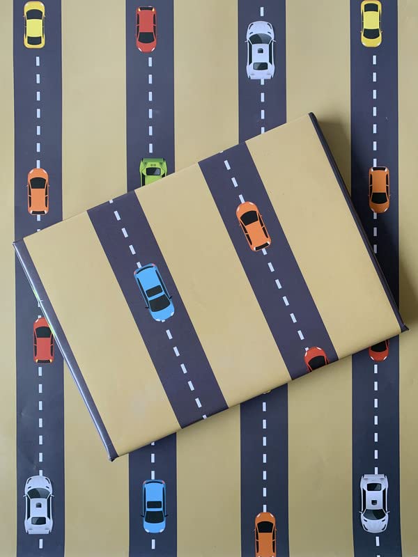 Dovetail Vroom Vroom Kids Gift Wrapping Paper - 4 Sheets Pack | Perfect for Birthday, Christmas & Party Presents for Boys & Girls
