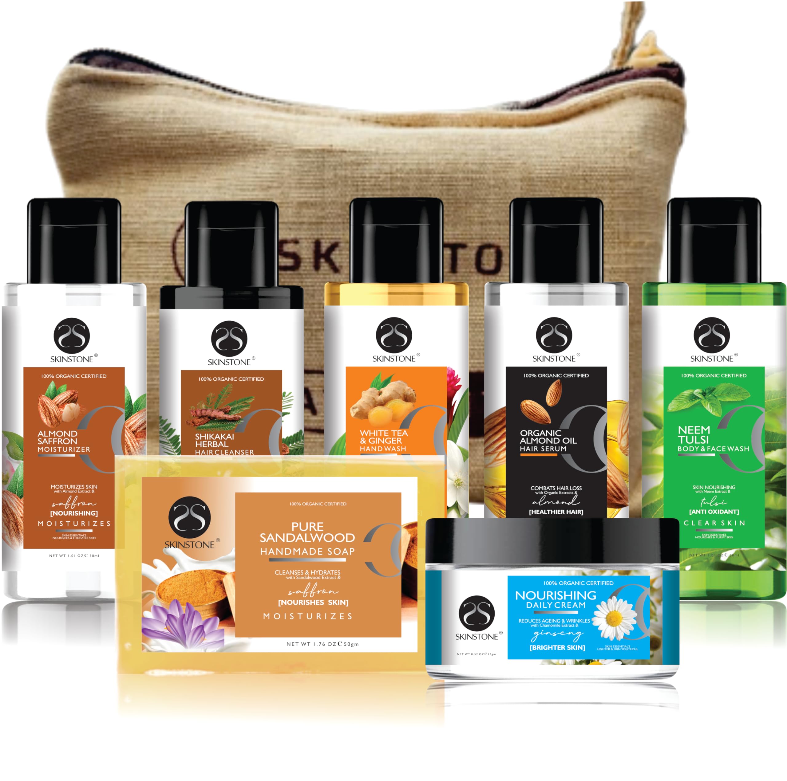 Premium SKINSTONE Travel Kit with Eco-Friendly Jute Bag - Perfect for Business Trips, Vacations & Gift Giving