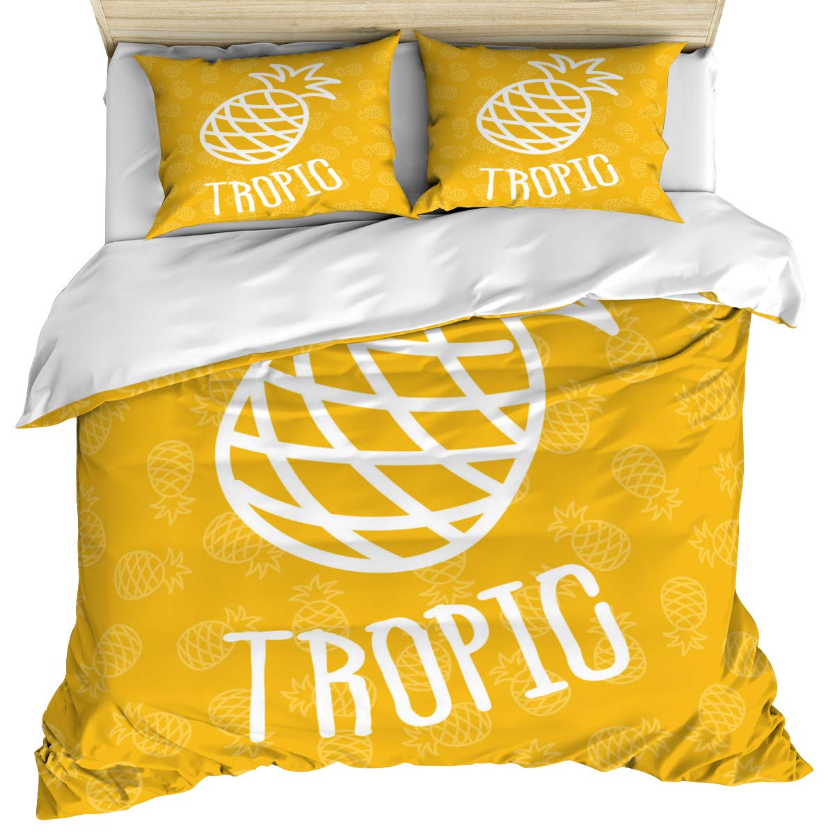 Luxury Full Size Duvet Cover Set - 3 Piece Tropical Pineapple Yellow Bedding with Pillow Shams | Soft 100% Cotton Cartoon Fruit Design | Machine Washable Cozy Quilt Cover for Bedroom Decor & Guest Room Essentials