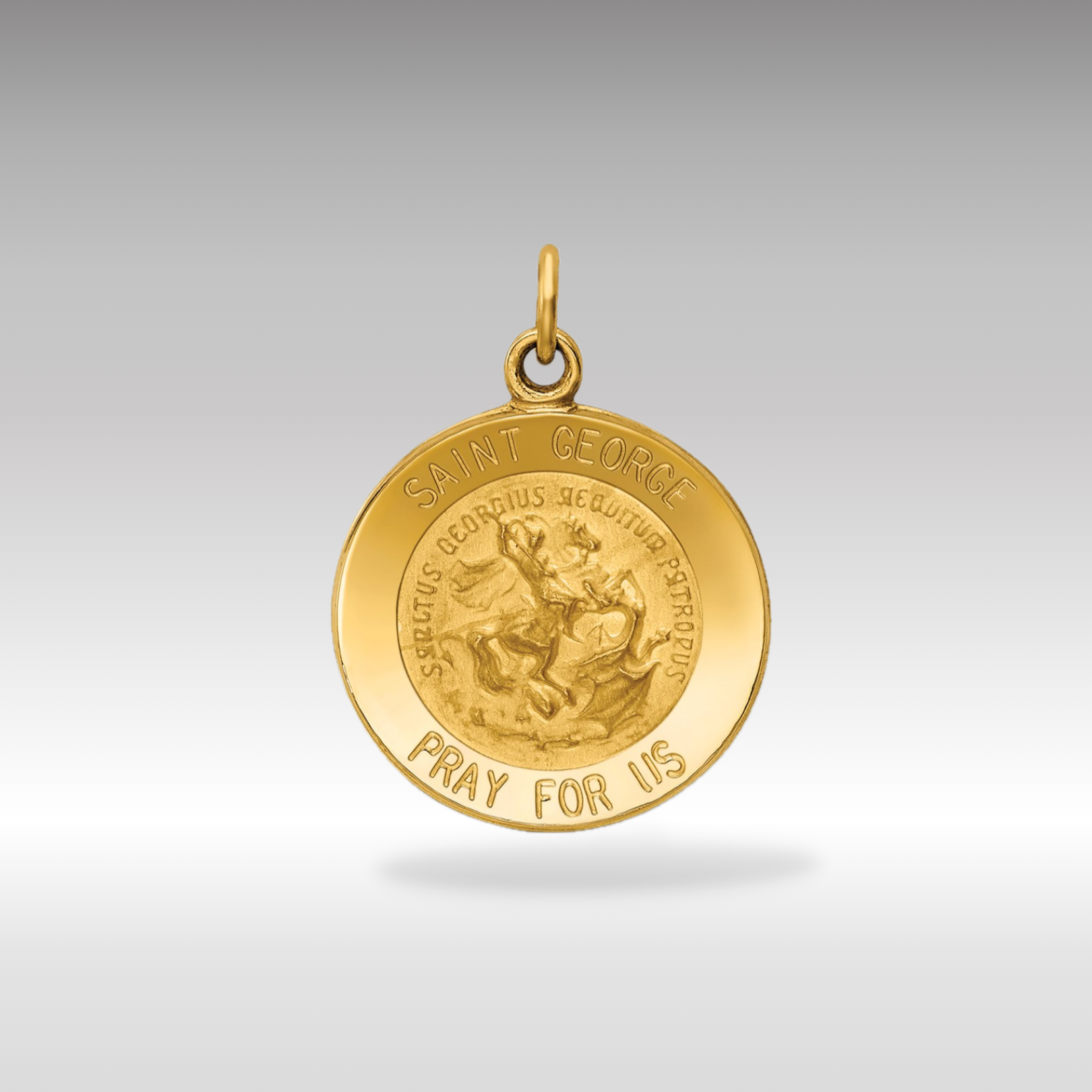 Gold Saint George Small Solid Medal Charm XR410 - Religious Jewelry for Necklace, Bracelet & Gift Giving