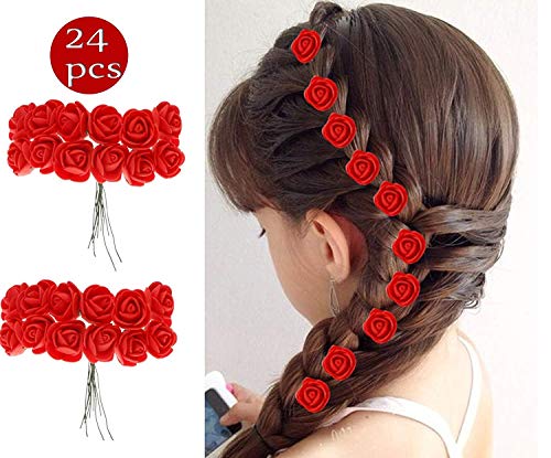 24-Piece Red Flower Hair Pins Set for Women & Girls - Wedding Hair Accessories, Kids Hair Styling Decorations, Perfect Gift for Brides & Parties