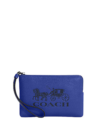 Coach Corner Zip Wristlet with Horse & Carriage Design - Stylish Leather Wristlet Wallet for Women | Perfect for Everyday Use, Travel & Night Out