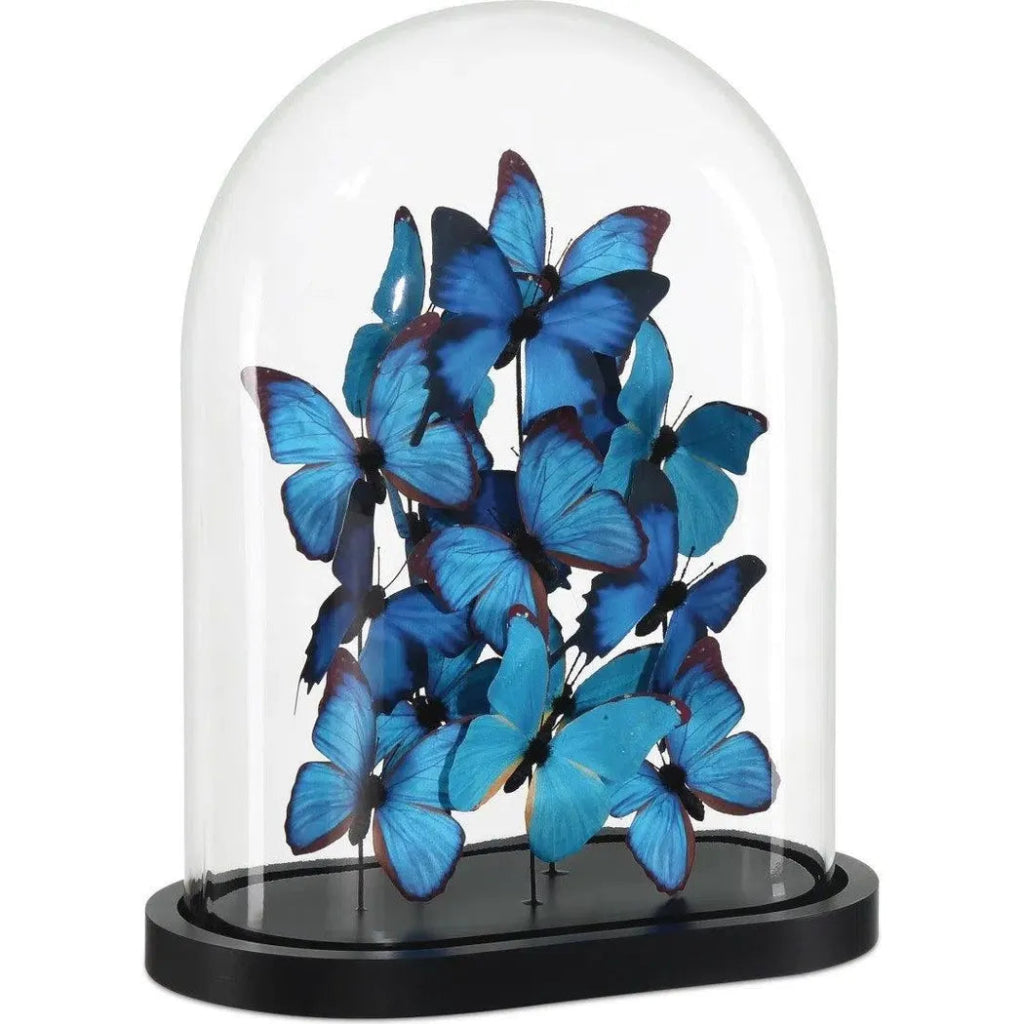 16 Rue de Bac Wood & Glass Blue Butterflies Sculpture - Handmade Home Decor Art for Living Room, Bedroom & Office - Perfect Gift for Nature Lovers