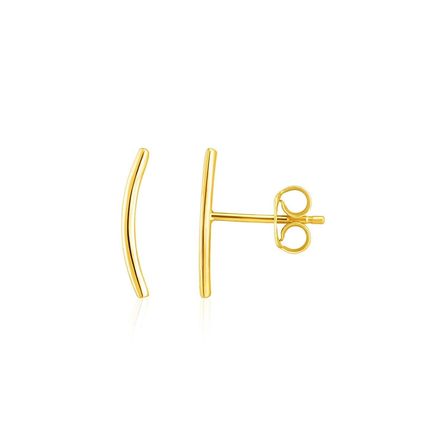 14K Yellow Gold Curve Climber Post Earrings – Dainty & Elegant Hoop Earrings for Women | Perfect for Everyday Wear, Parties & Special Occasions