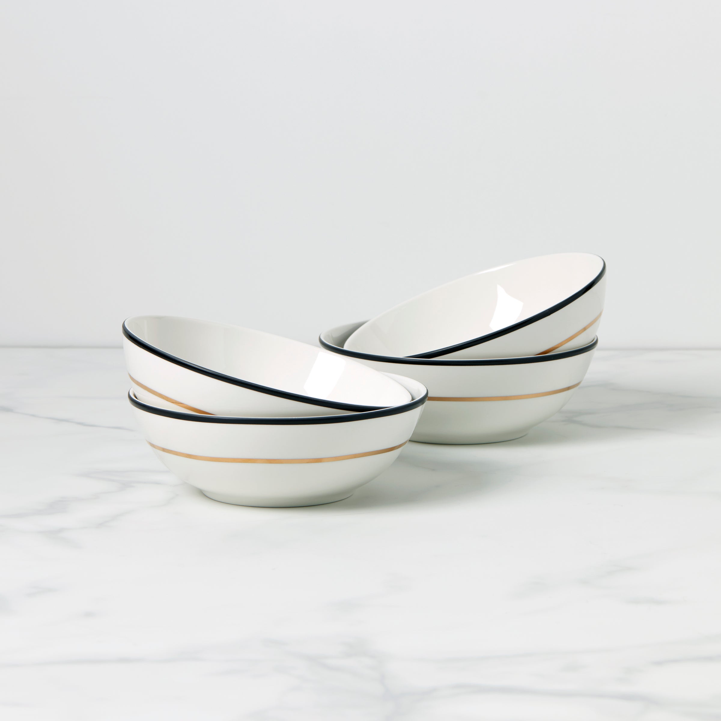 Make It Pop All-Purpose Bowls Set of 4 - Black & Gold Ceramic Serving Bowls for Salads, Snacks, Desserts | Elegant Kitchen & Dining Tableware
