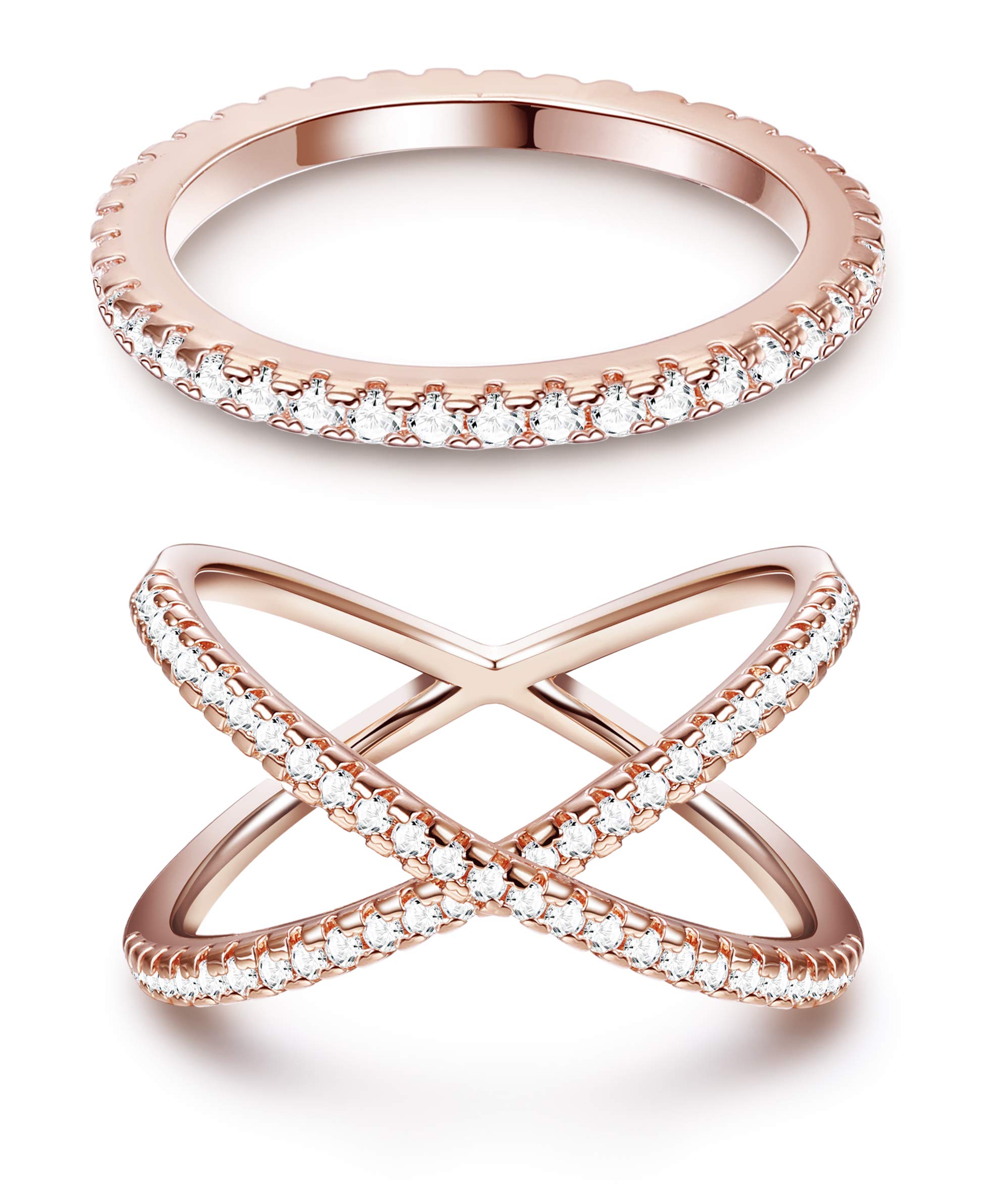 ORAZIO Women's Stackable Eternity Bands Set - Criss Cross CZ Rings for Everyday Wear, Anniversary Gifts & Bridal Jewelry