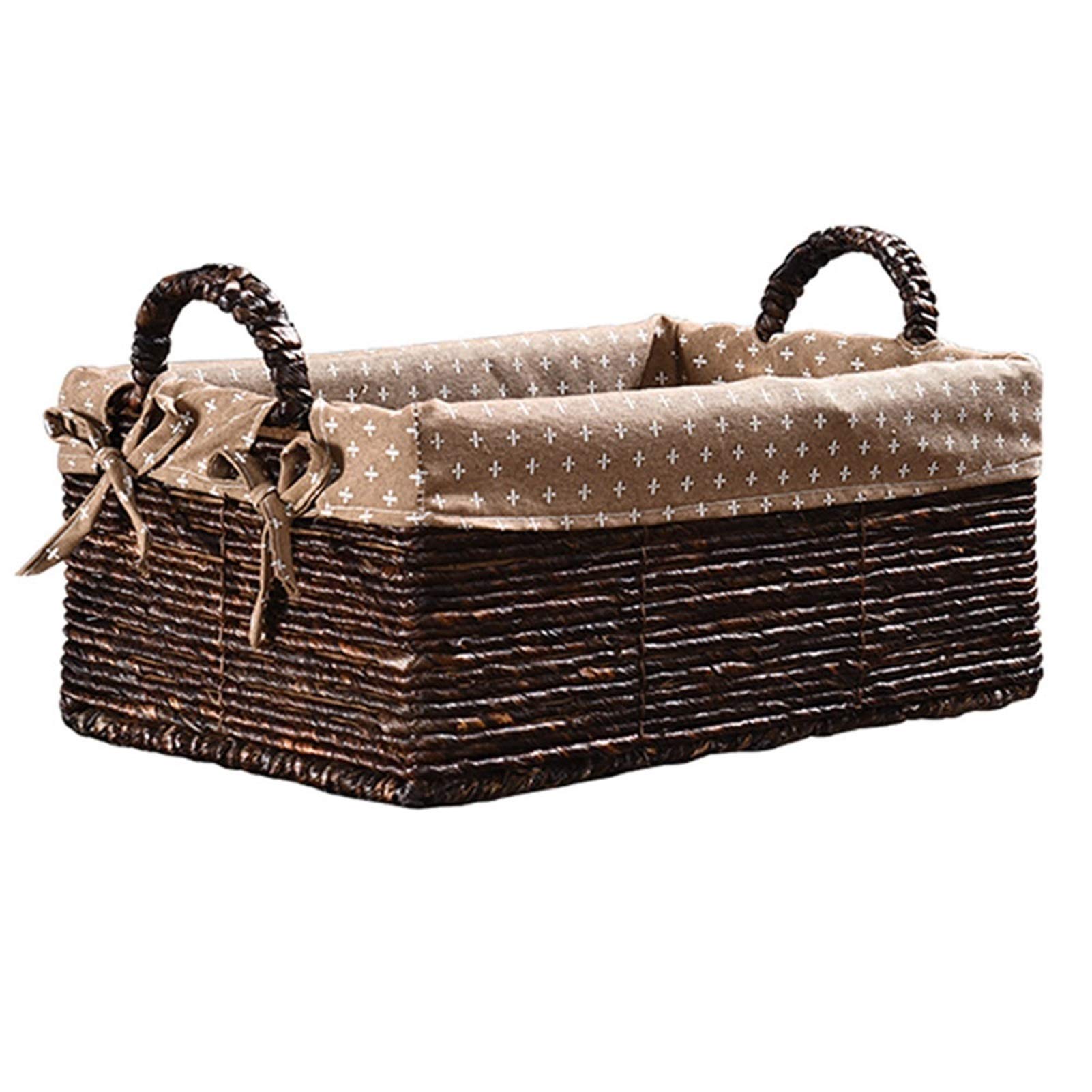BZGKNUL Large Wicker Storage Basket with Lid - Hand-Woven Rattan Organizer Box for Desktop, Snacks & Sundries - Natural Straw Handle & Lining Cloth - Perfect for Home Office, Bathroom & Bedroom Organization