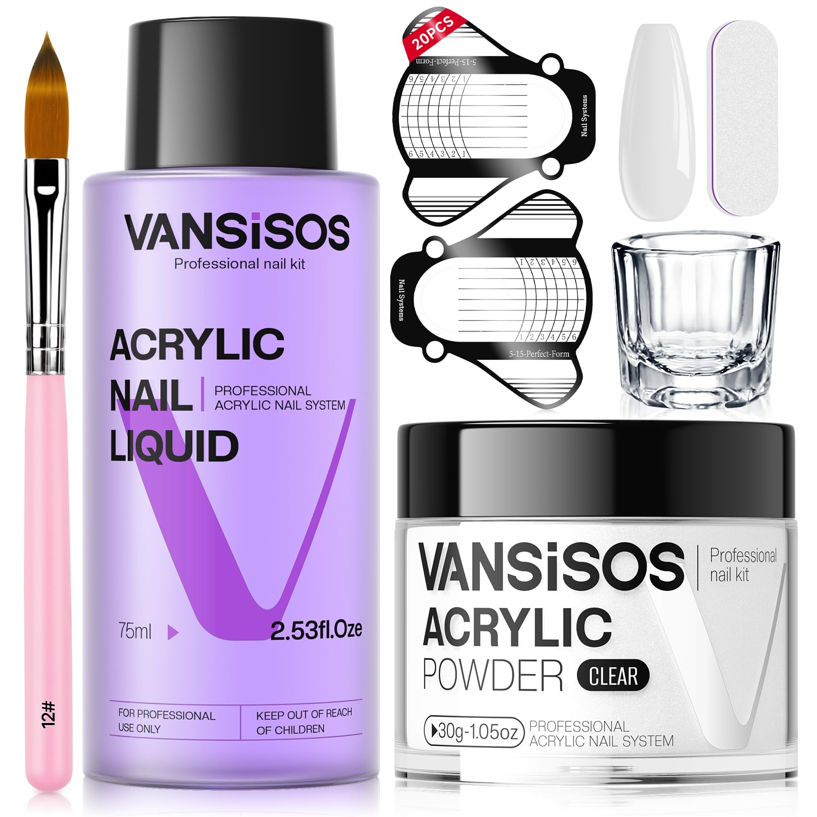 Professional Acrylic Nail Kit for Beginners - 30g Clear Acrylic Powder & 75ml Liquid Set with Nail Brush & Forms - DIY Salon Nail Extension Kit for Home Manicure & Nail Art - Perfect for Parties, Weddings & Special Occasions