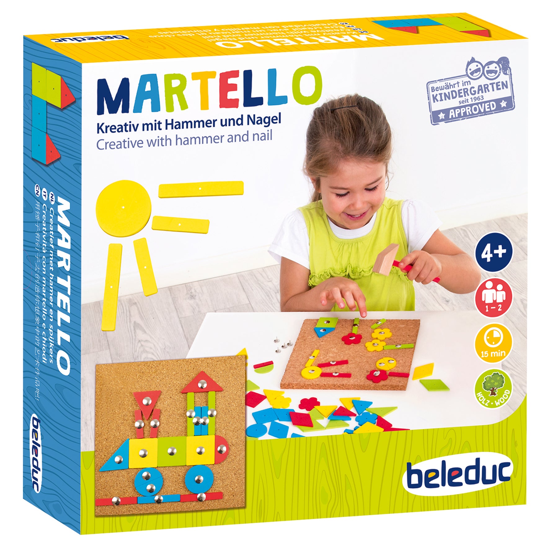 Beleduc Martello Game - Creative Cork Board Hammer & Nails Kit for Kids | Wooden Educational Toy for Fine Motor Skills & Hand-Eye Coordination | Perfect for Preschool Learning & Family Game Night
