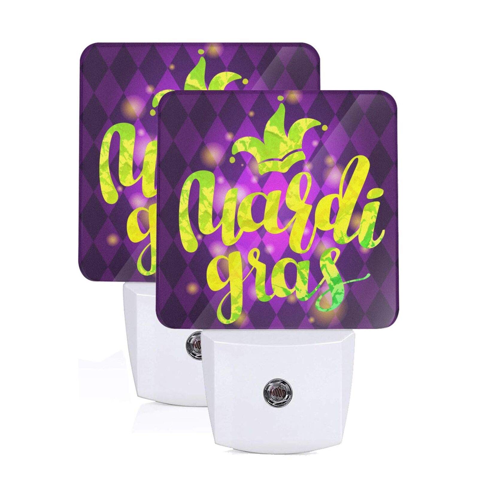 2-Pack Mardi Gras LED Night Lights with Auto Dusk to Dawn Sensor - Plug-in Decorative Bedroom Lamps for Kids & Adults - Perfect for Holiday Decor, Nursery, Hallway, and Bedroom Safety Lighting