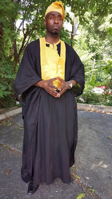 Elegant Black and Gold African Grand Boubou Agbada DP2466DC for Men - Traditional Wedding Attire, Cultural Events & Special Occasions