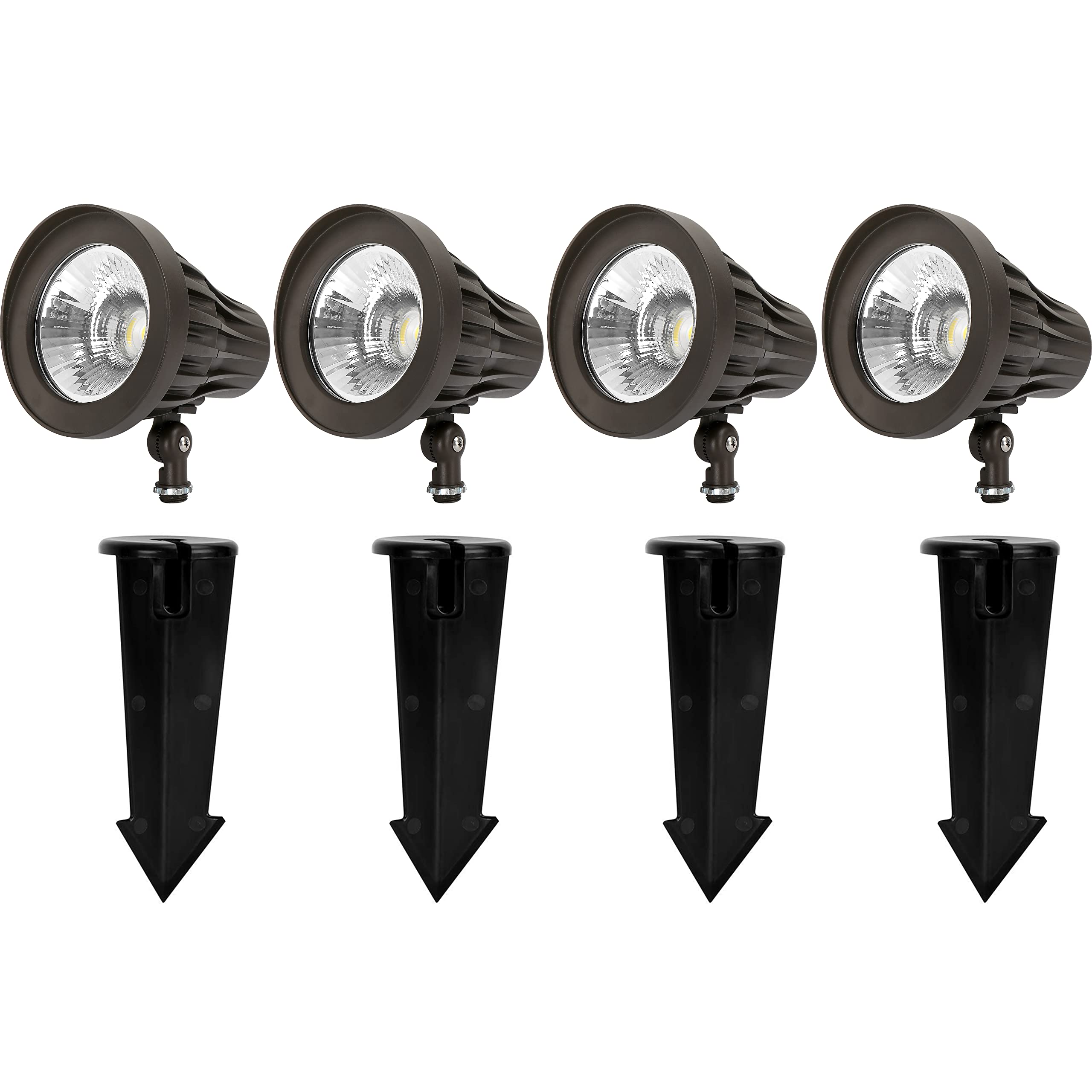 GKOLED 4 Pack 30W Narrow Beam Angle LED Spotlight Bulbs - Round Outdoor Security Lights with 4 Ground Posts - Perfect for Driveway, Garden, Pathway, and Landscape Lighting