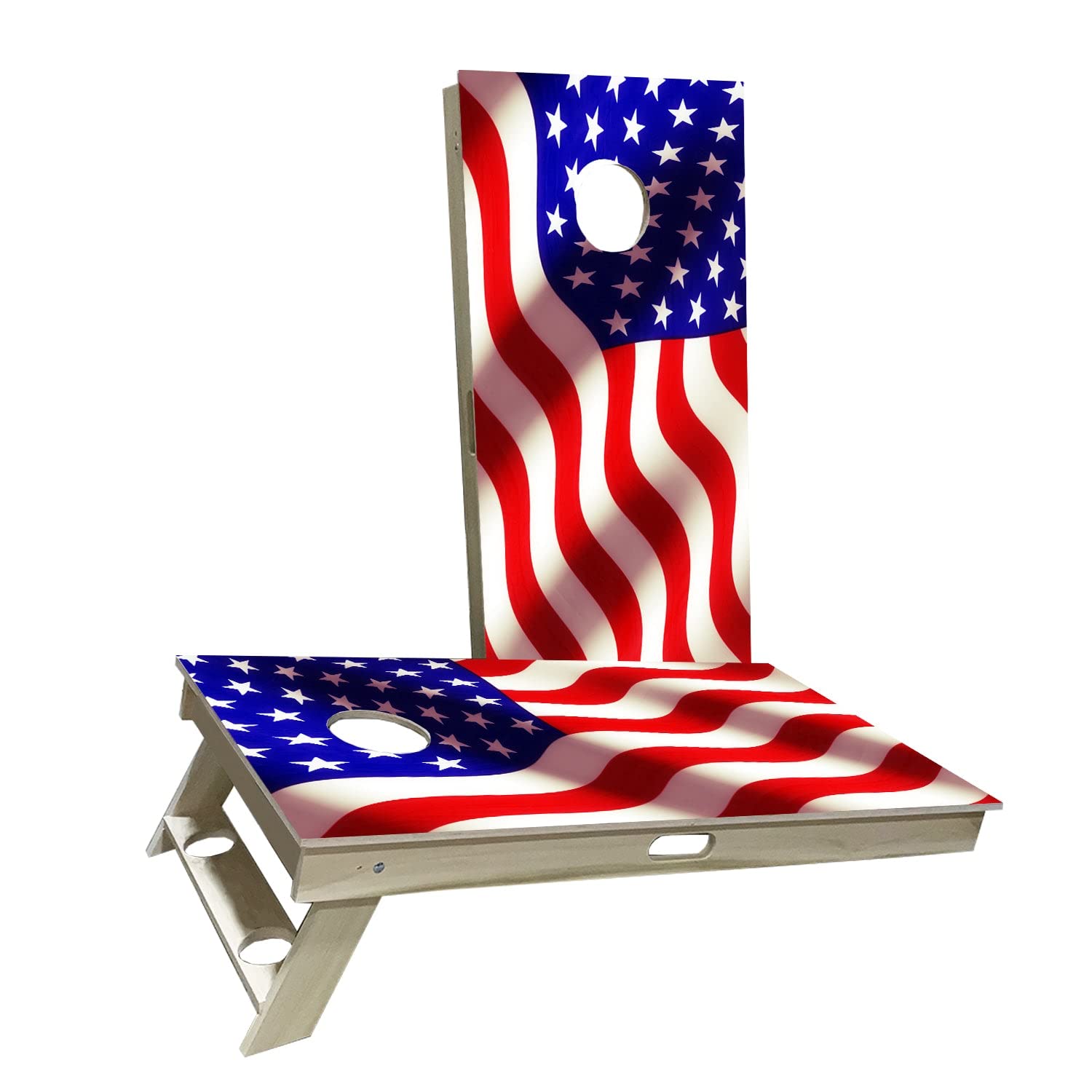 American Flag Wavy Cornhole Game Set - 2 Boards & 8 Bags - Outdoor Lawn Party Tailgate Game for BBQ, Picnic, Backyard, Beach & Camping Fun
