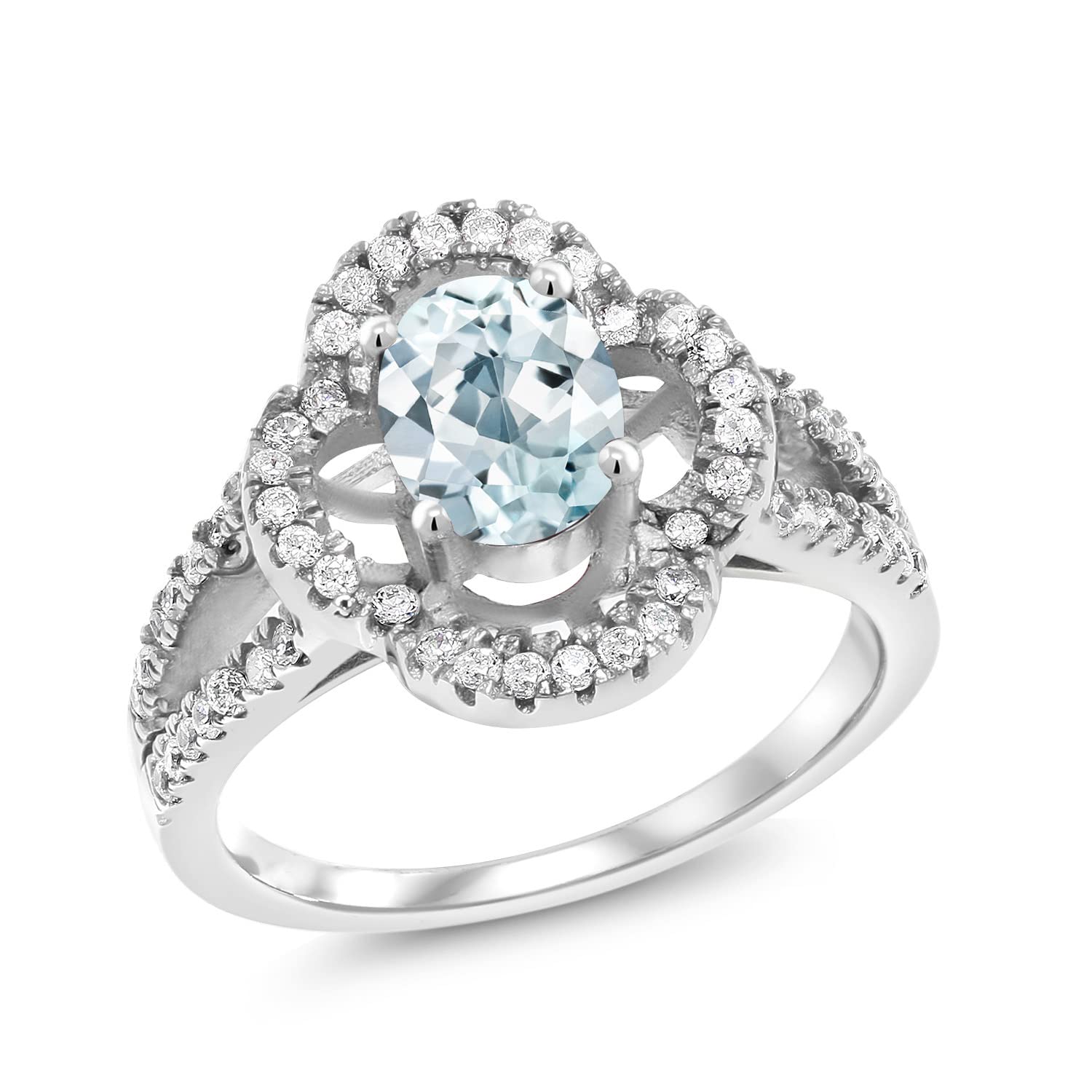 1.57 Ct Oval Sky Blue Aquamarine Sterling Silver Ring for Women - 925 Silver Gemstone Jewelry for Engagement, Anniversary & Special Occasions