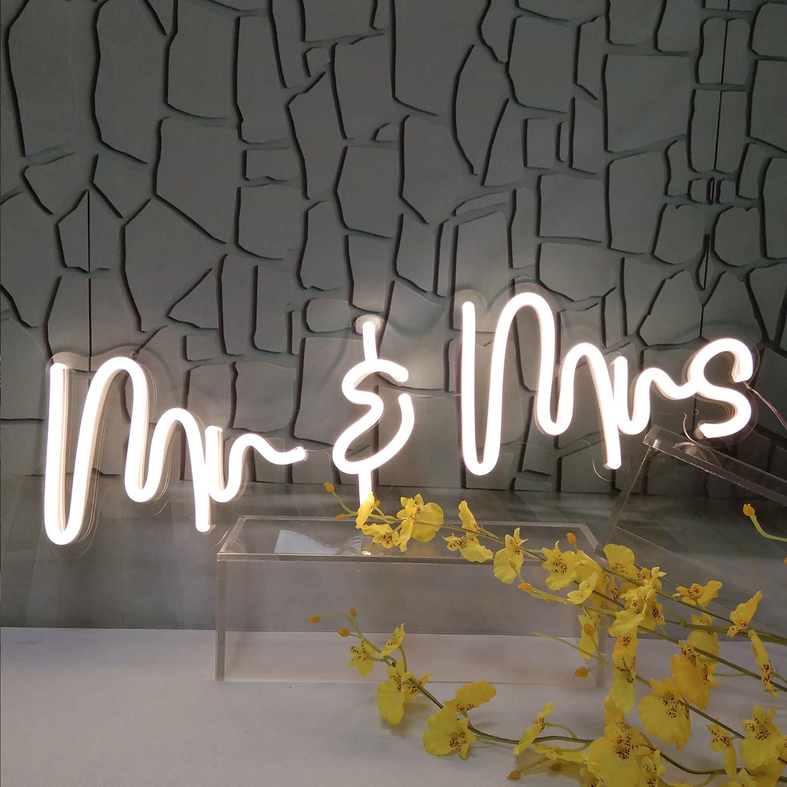 QWEASDF LED Neon Sign Lights - Custom Shaped Wall Decor for Home, Room, Christmas & Wedding Party Decoration - Perfect for Mr & Mrs Couples, Bedroom & Living Room Lighting