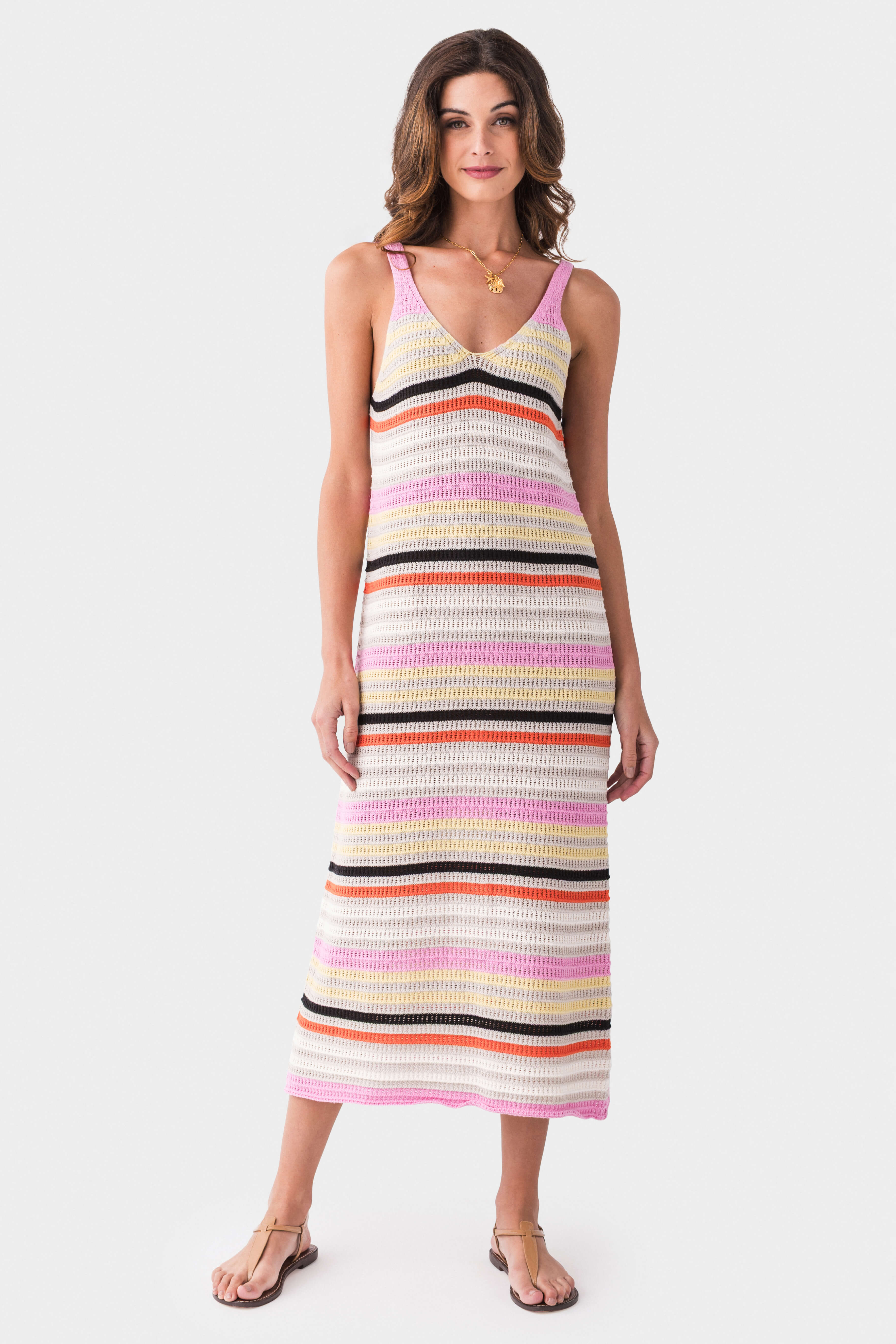 French Alcathea Crochet Stripe Summer Dress for Women - Boho Beach Cover Up, Vacation Outfit & Casual Day Dress