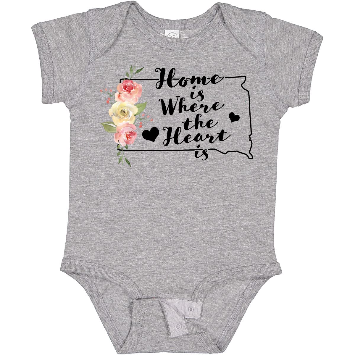 Inktastic South Dakota Home is Where The Heart is Watercolor Baby Bodysuit - Soft Cotton Infant Onesie for Newborns, Baby Showers & Family Photo Outfits