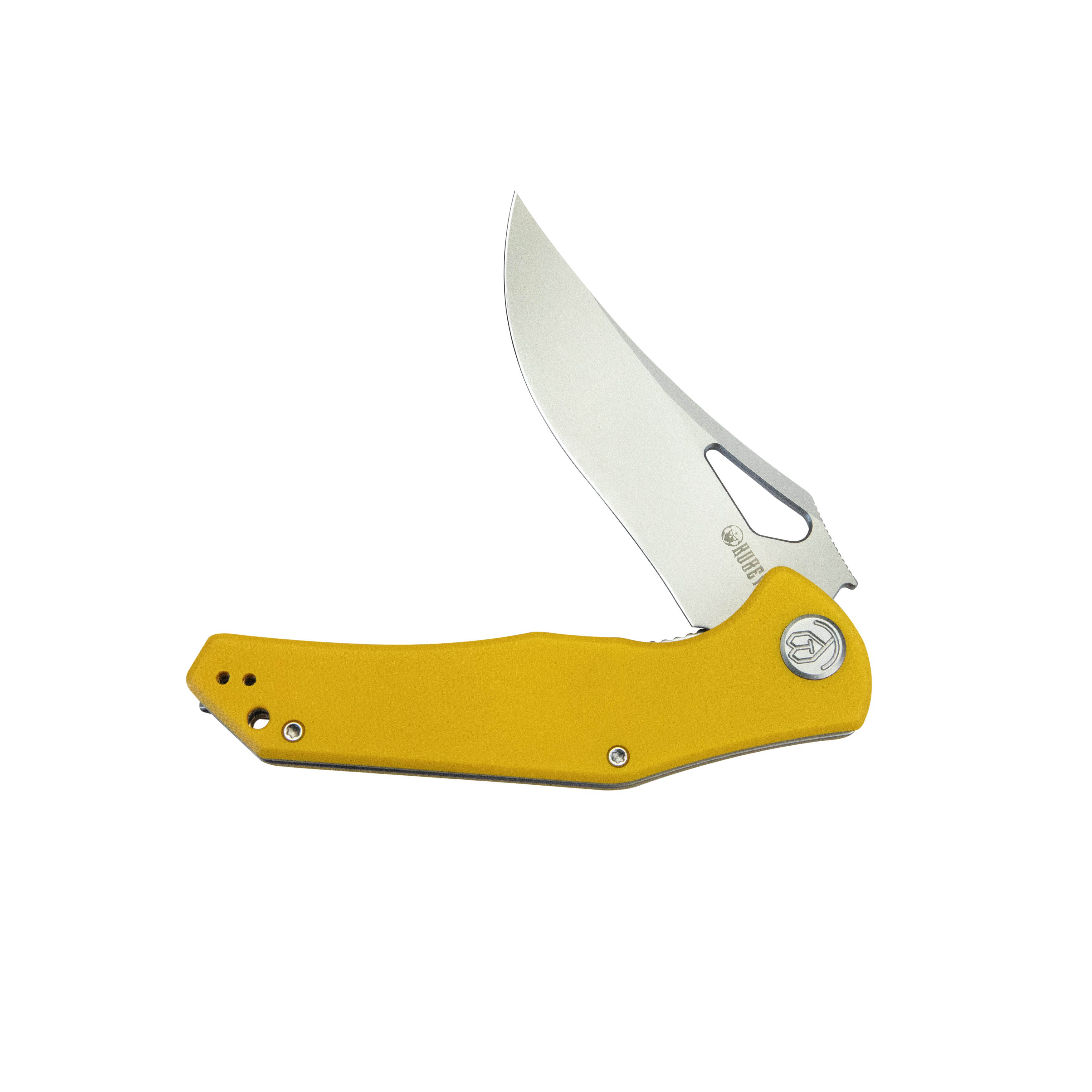 Kubey Phemius Liner Lock Folding Pocket Knife - Yellow G10 Handle, 3.66