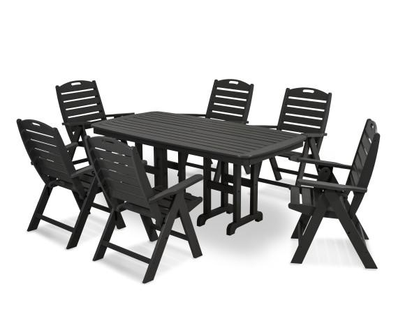 Polywood Black Nautical 7-Piece Outdoor Dining Set - Durable All-Weather Patio Furniture for Backyard, Poolside & Beachfront Dining