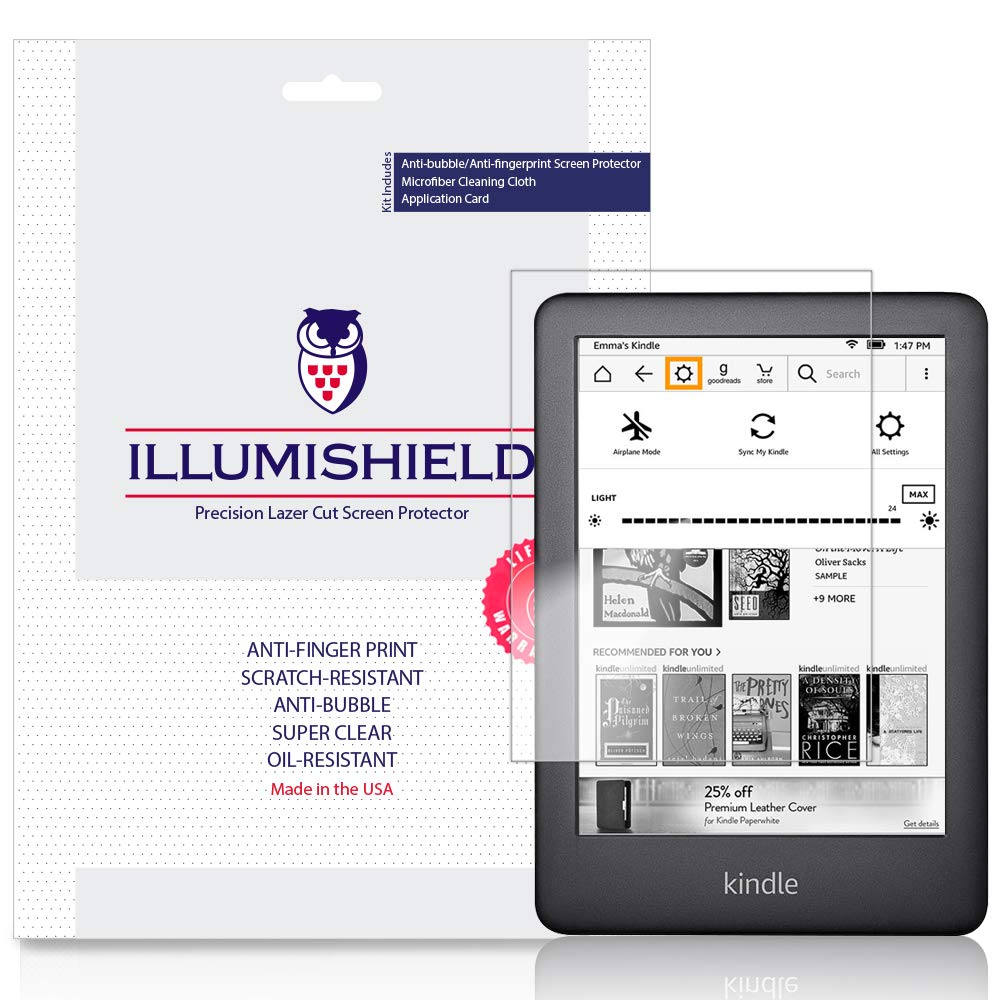 iLLumiShield HD Clear Anti-Bubble Screen Protector for Amazon Kindle 6 inch (2019 Model) - 3 Pack PET Film with Anti-Fingerprint Coating - Perfect for Reading, Travel & Daily Use