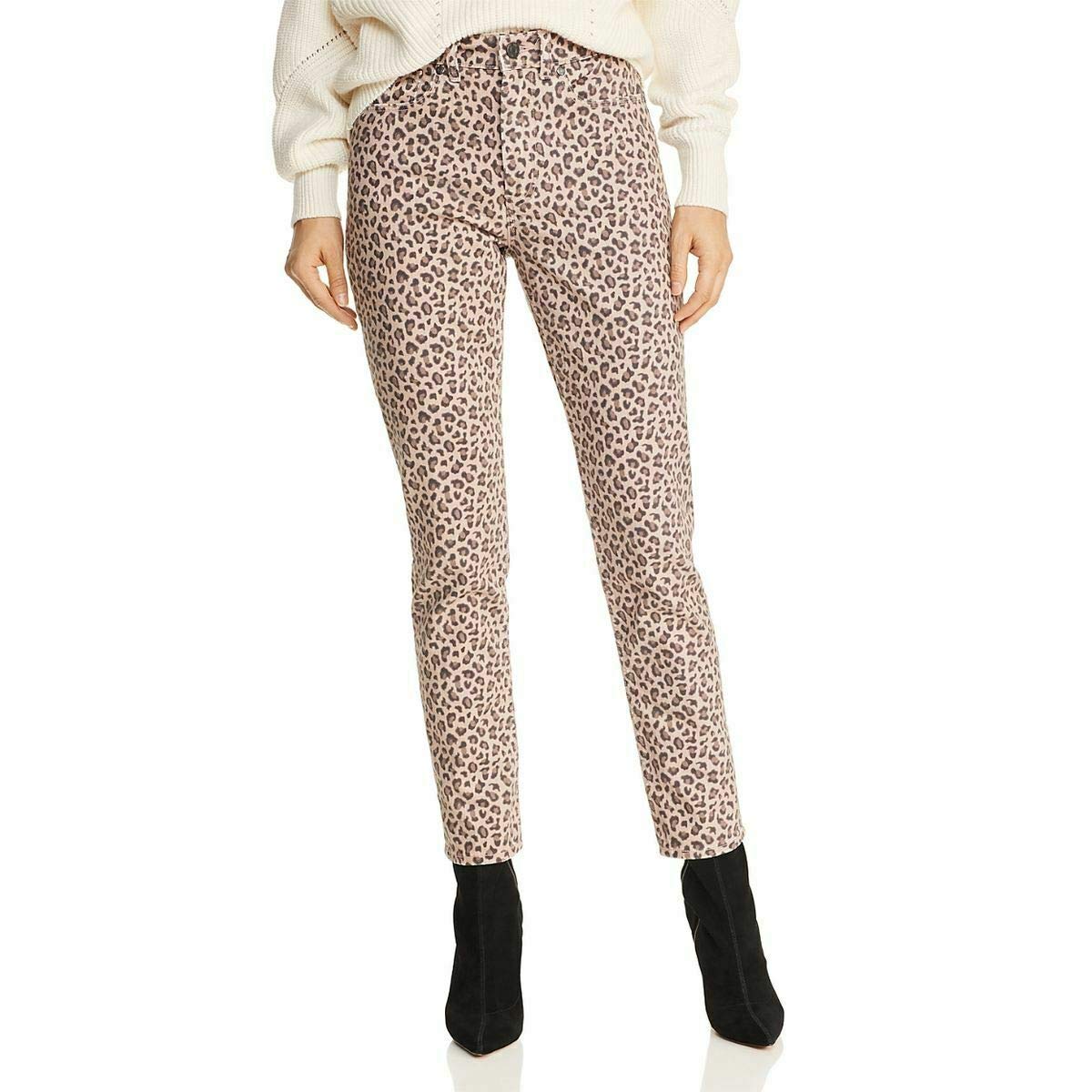 Rebecca Taylor Women's Leopard Print Cropped Jeans - High Waisted Skinny Denim Pants for Casual Outfits & Night Out