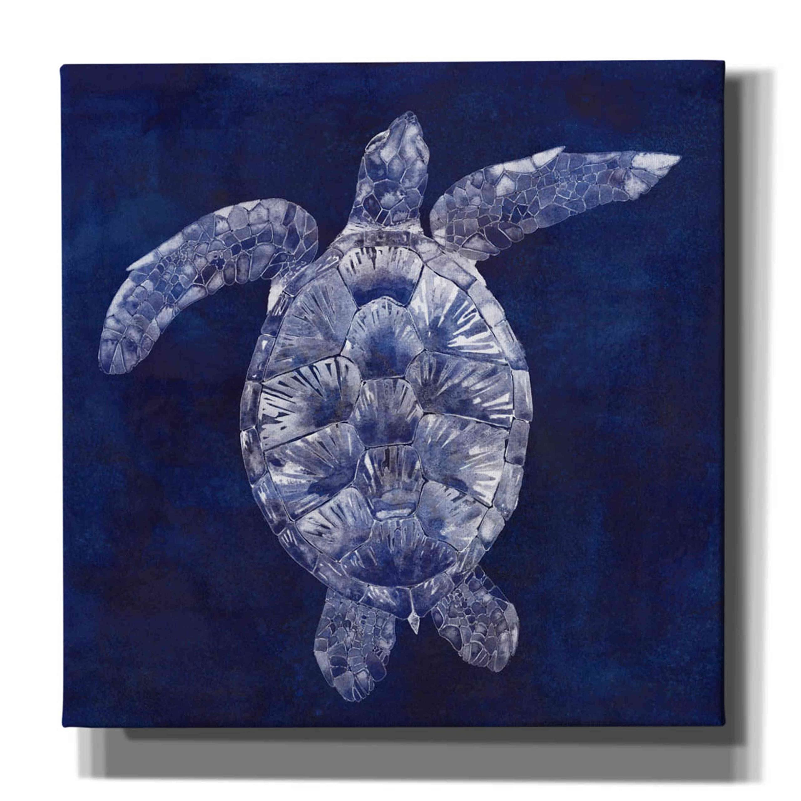 Grace Popp's Epic Graffiti 'Sea Turtle Shadow II' Canvas Wall Art - 26x26 Inch Ocean-Themed Glass Print for Beach House Decor & Coastal Living Room Design