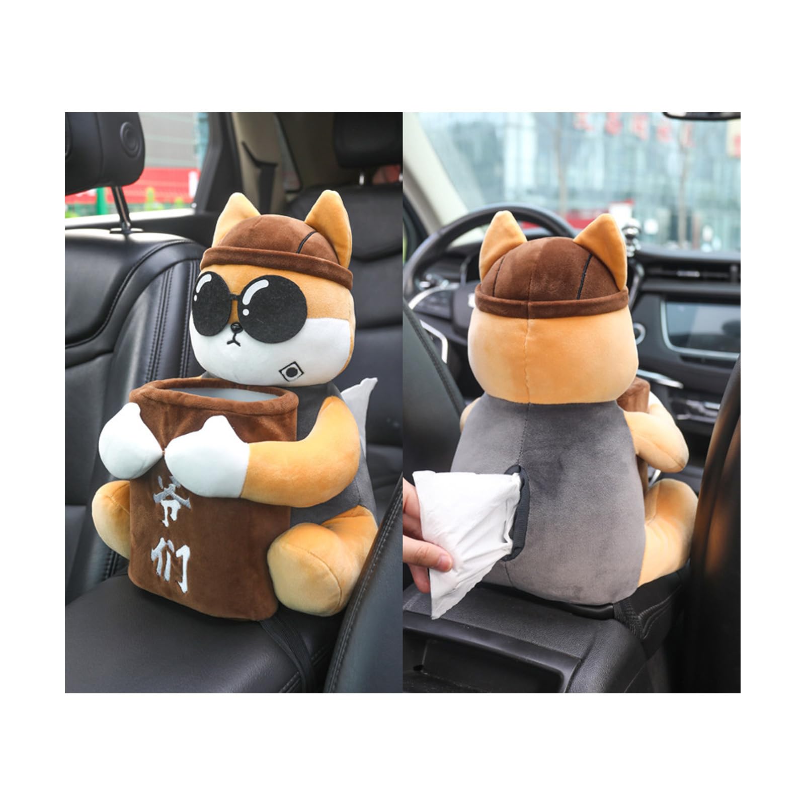 Cute Plush Dog Car Tissue Box Holder - Hanging Storage Organizer for Cars, Creative Armrest Garbage Can with Cartoon Design (Brown Dog) - Perfect for Vehicle Tissue Storage & Small Trash Disposal