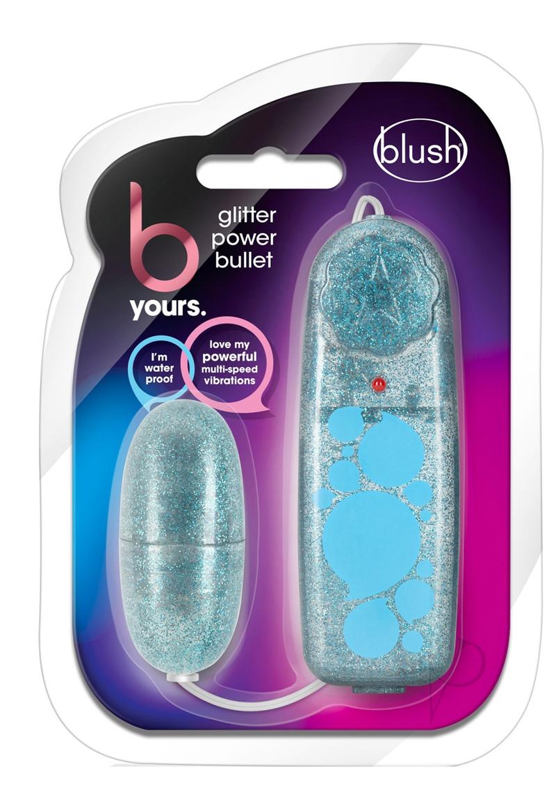B Yours Glitter Power Bullet Vibrator with Remote Control - Rechargeable Waterproof Mini Vibrator for Women - Perfect for Couples Play & Solo Pleasure (Blue)