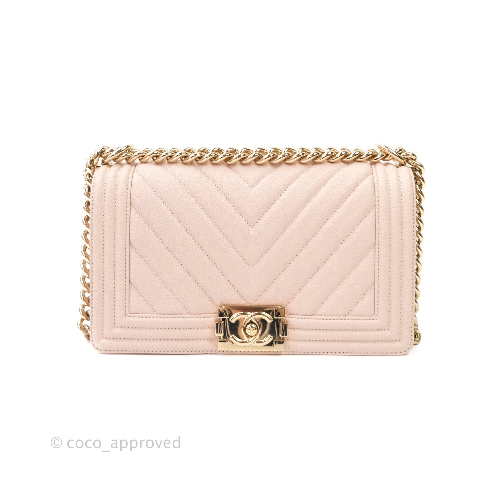 Chanel Boy Chevron Medium Handbag in Pale Pink Caviar Leather with Gold Hardware - Perfect for Evening Events, Parties, and Luxury Fashion Accessories