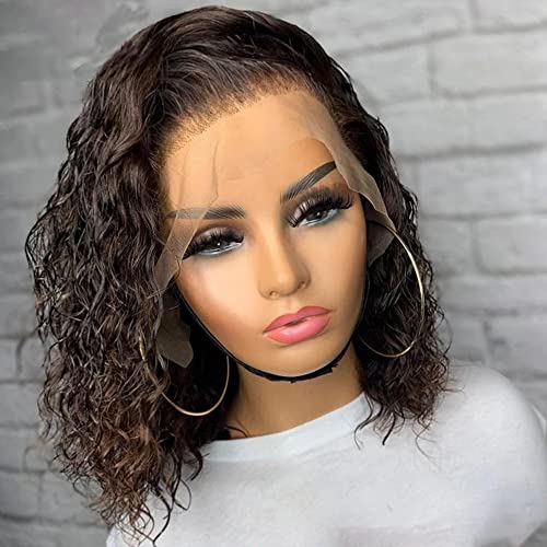 13x6 HD Transparent Lace Front Wig - 150% Density Short Bob Wavy Human Hair Wig with Baby Hair | Pre-Plucked Water Wave Lace Closure Wig for Black Women | Perfect for Daily Wear, Cosplay & Special Occasions