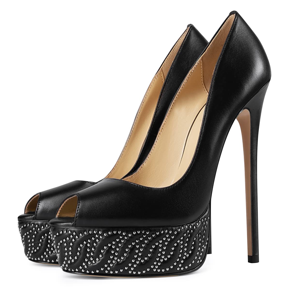 FSJ Women's Rhinestone Peep Toe Platform High Heel Sandals - Sexy Stiletto Dress Pumps for Evening Party & Wedding (US Size 4-15) | Perfect for Prom, Cocktail Events & Night Out