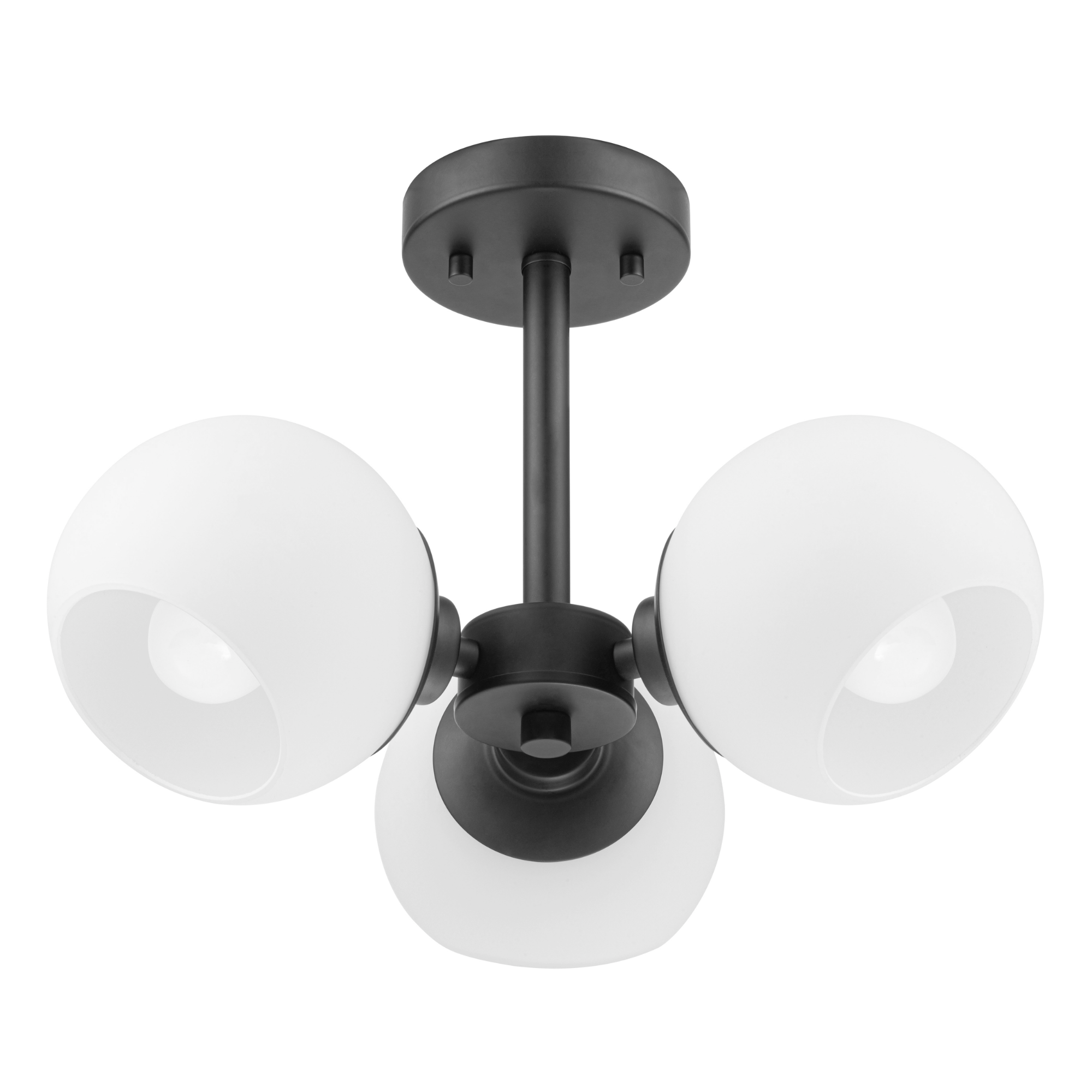 3-Light Stoll Semi Flush Mount Ceiling Light Fixture - Matte Black Finish with Opal Glass Shades - Perfect for Bedroom, Dining Room or Hallway Lighting