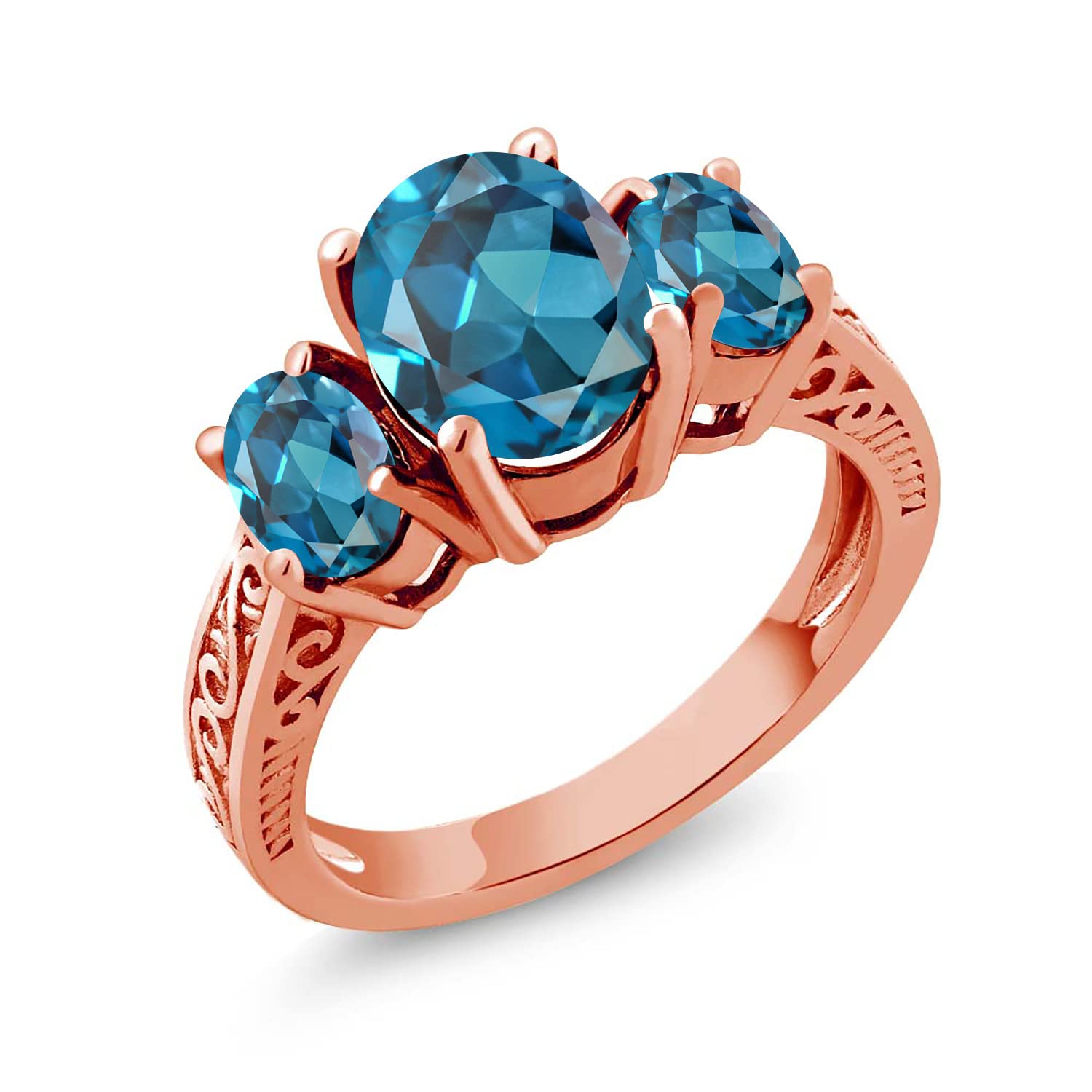 2.80 Ct Oval London Blue Topaz Ring - 18K Rose Gold Plated Sterling Silver - Gem Stone King | Elegant Jewelry for Weddings, Anniversaries & Special Occasions