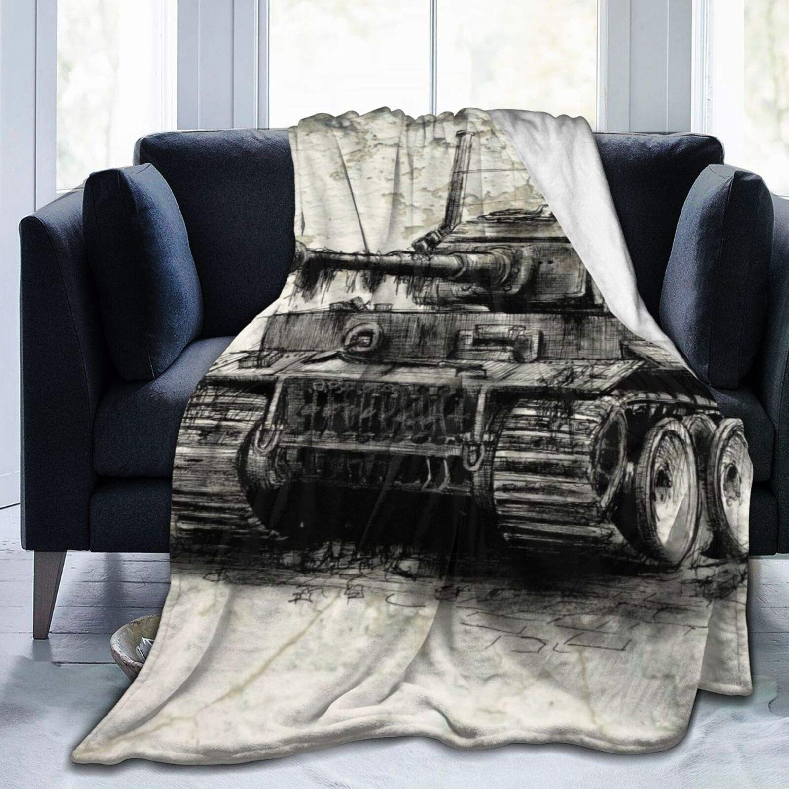 AZVBATT Tiger Tank Soft Throw Blanket - All Season Microplush Fleece Blanket for Couch, Bed & Travel - Warm Lightweight Fuzzy Flannel Throw for Adults & Kids - Perfect for Movie Nights & Winter Snuggles