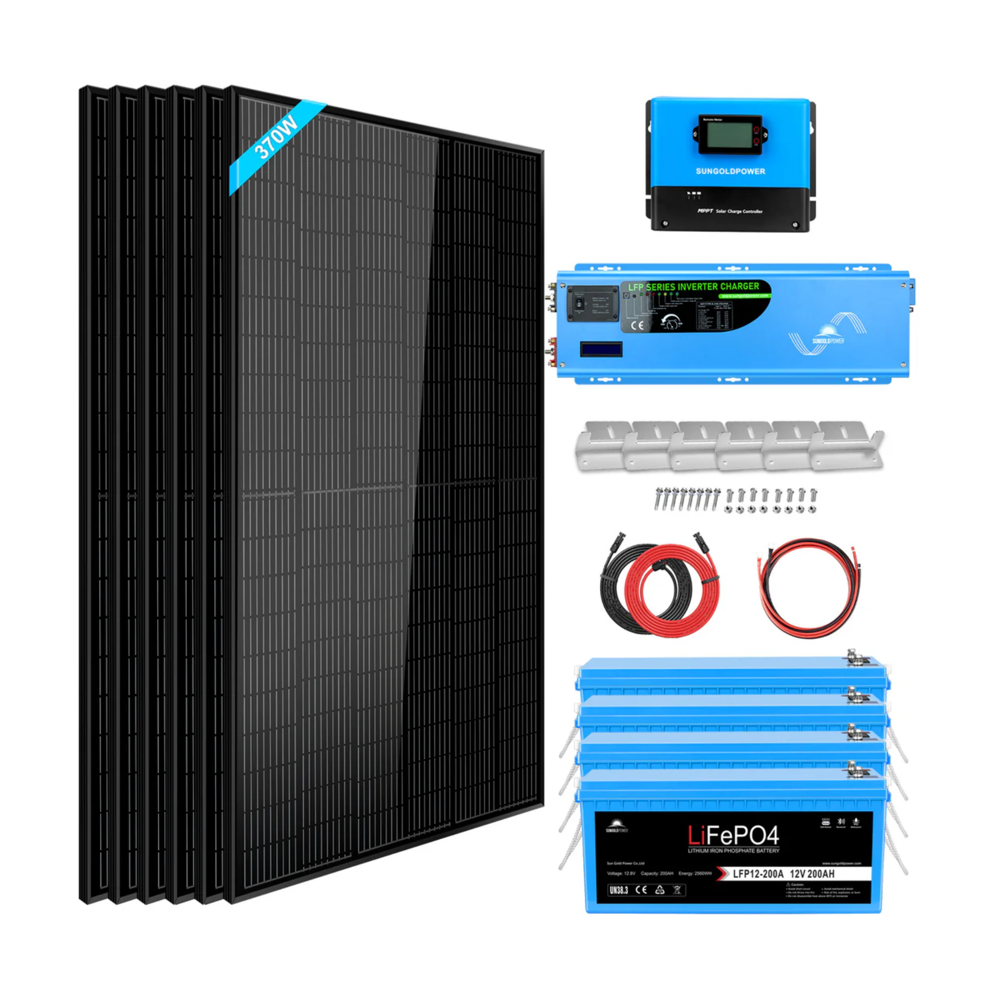 SunGoldPower Off Grid Solar Kit 6000W 24VDC 120V/240V with 10.24kWh LiFePO4 Battery & 6x370W Solar Panels | Complete Solar Power System for Homes, Cabins, RVs & Emergency Backup | SGK PRO62