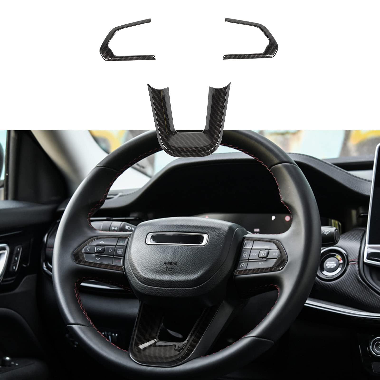 JeCar Carbon Fiber Steering Wheel Cover for 2021-2023 Jeep Compass | Premium Interior Trim Accessory | Enhances Grip & Style for Daily Driving & Off-Road Adventures