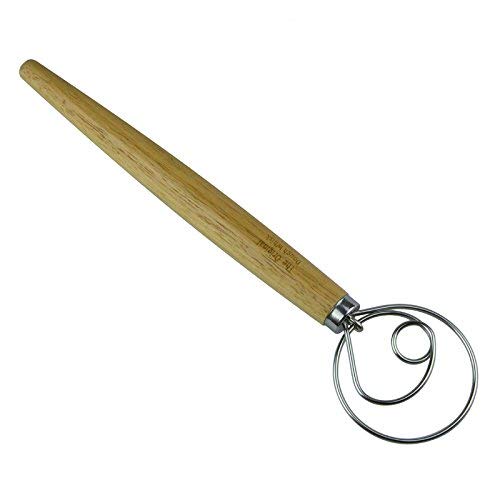 13 Inch Oak Handle Dough Whisk - Professional Bread & Pastry Mixer, Cake Blender, Egg Beater - Ideal for Baking, Kneading Dough, Mixing Batters - Perfect for Home Bakers & Professional Kitchens