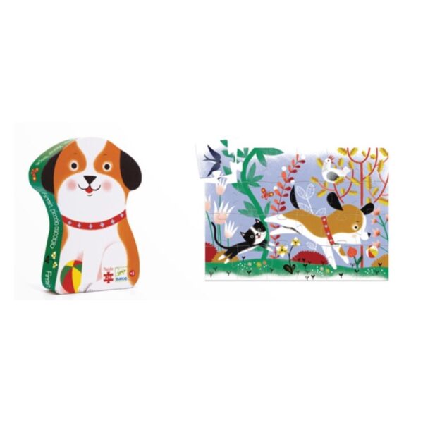 Djeco Firmin Little Puppy Silhouette Puzzle - Wooden Animal Jigsaw Puzzle for Kids Ages 3-5 | Perfect for Early Learning & Montessori Playrooms