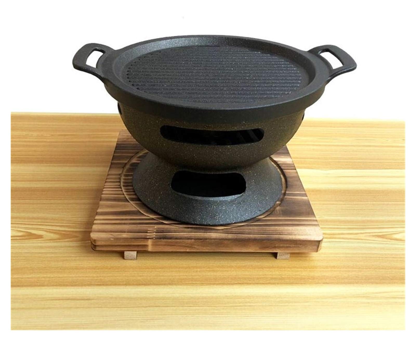 Portable Charcoal BBQ Grill Table - Commercial & Home Outdoor Barbecue Stove with Wooden Folding Design for Camping, Picnics, Backyard Parties & Restaurant Use
