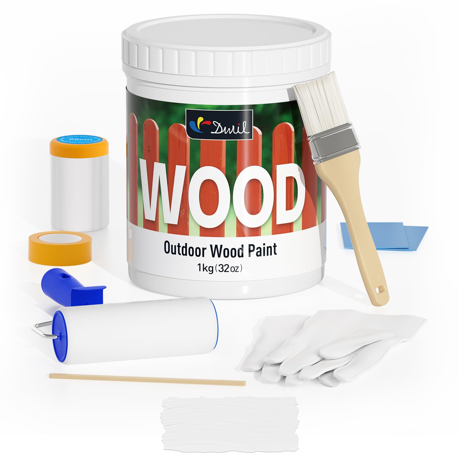 DWIL White Wood Paint - No Sanding, Fast Drying Water-Based Outdoor & Indoor Furniture Paint - Low Odor for Doors, Cabinets - Covers 50-60sq.ft - Perfect for DIY Home Projects & Exterior Wood Finishing