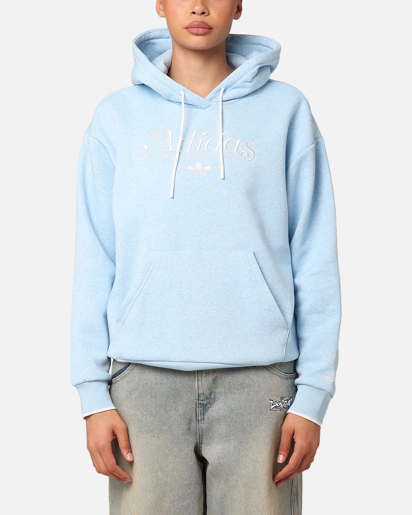 Adidas Women's Graphic Hoodie - Clear Sky Melange Pullover Sweatshirt | Casual Streetwear for Everyday Comfort | Perfect for Gym, Running & Lounge Wear