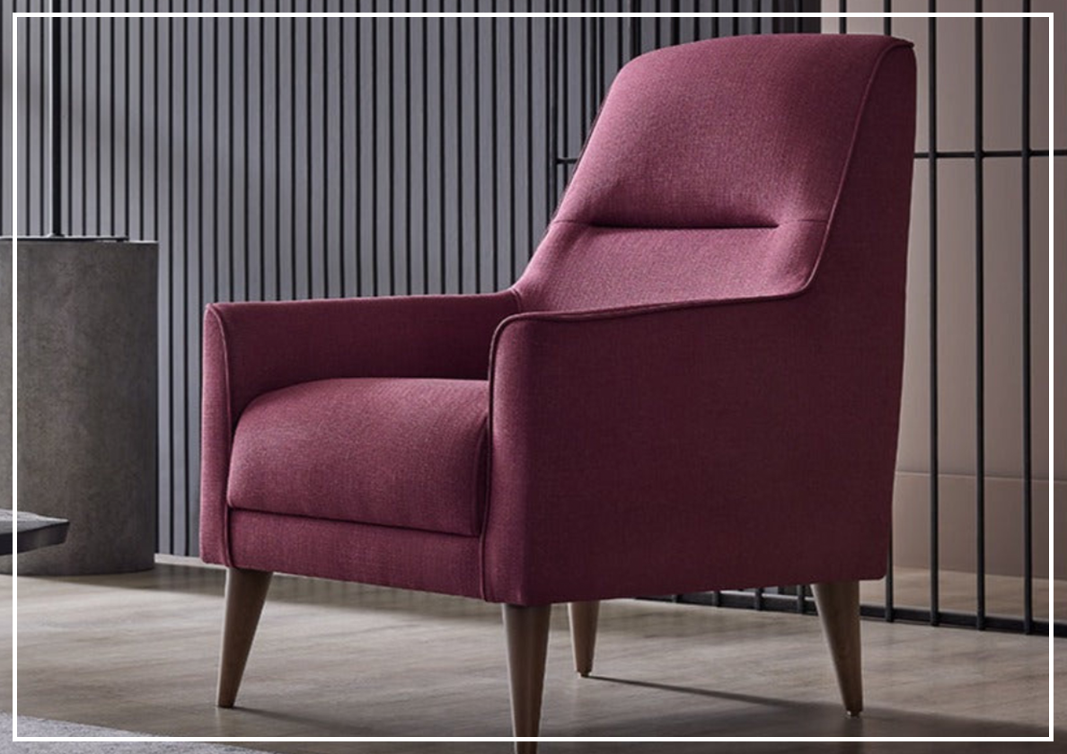 Enza Home Alto Fabric Armchair with Cushion Back - Dark Pink Upholstered Living Room Chair for Lounge, Bedroom, or Office - Comfortable Modern Accent Seating