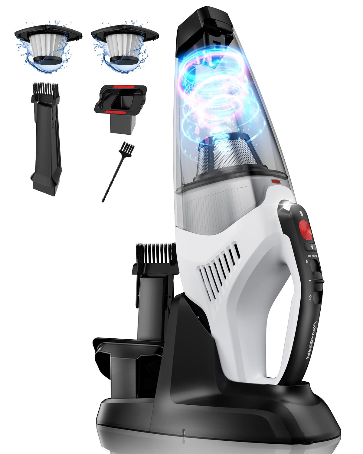 VAKERR Cordless Handheld Vacuum Cleaner - 15KPA Strong Suction, LED Light, 2H Fast Charge & 45 Min Runtime | Rechargeable Detachable Battery, 1L Dust Cup | Perfect for Home, Pet Hair, Car Cleaning & Quick Spills